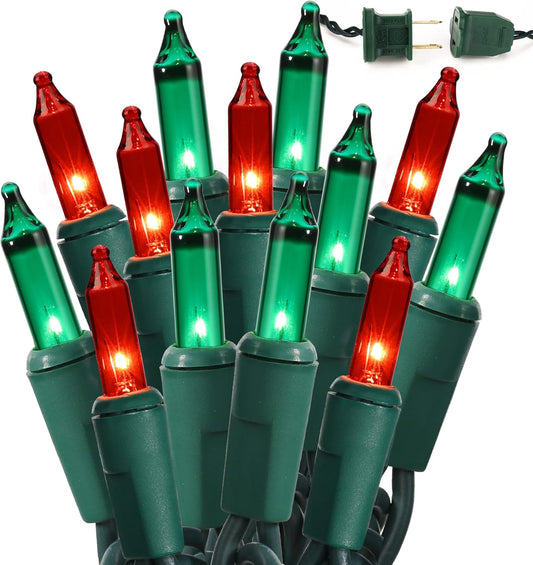 BrizLabs Red & Green Christmas Lights, 300 Counts 69.6ft Mini String Lights Connectable, UL Certified Incandescent Christmas String Lights Plug-in Tree Lights for Indoor Outdoor Xmas Home Decor