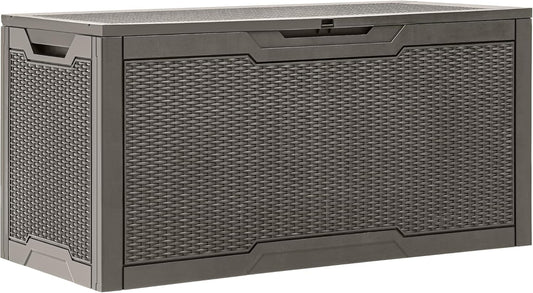 YITAHOME 100 Gallon Outdoor Storage Box, Large Water Resistant Resin Deck Box, Indoor Outdoor Lockable Storage Container for Patio, Garden, Cushions, Tools, Equipment (Taupe)