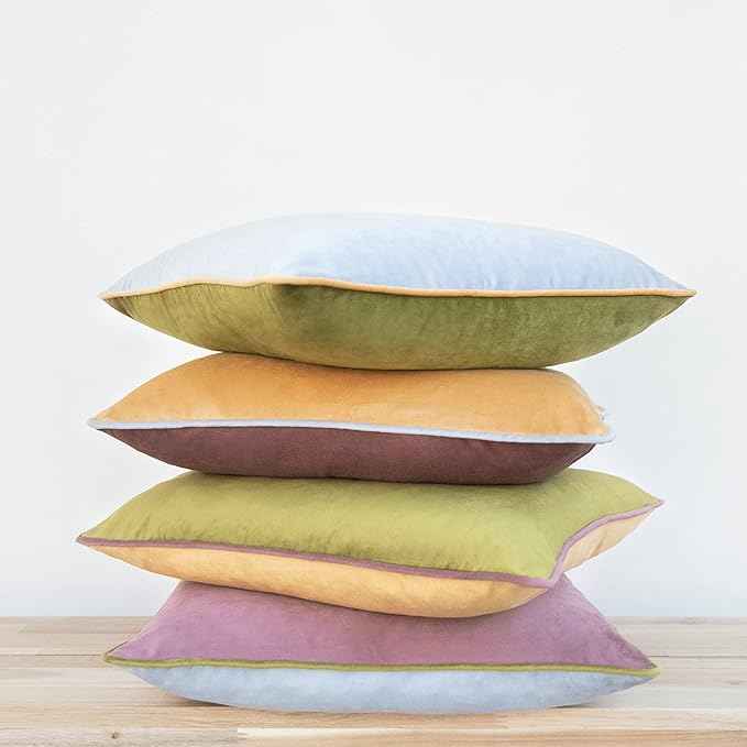 MONDAY MOOSE Decorative Throw Pillow Covers Cushion Cases, Set of 4 Soft Velvet Modern Double-Sided Designs, Mix and Match for Home Decor, Pillow Inserts Not Included (20x20 inch, Purple/Green)