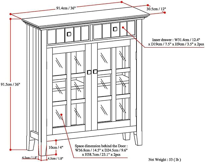 SIMPLIHOME Connaught 40-inch Wide Solid Wood Storage Cabinet in Light Golden Brown for Entryway, Living Room, Organizer for Hats, Gloves, Shoes, Keys, Slim Design, Traditional Style