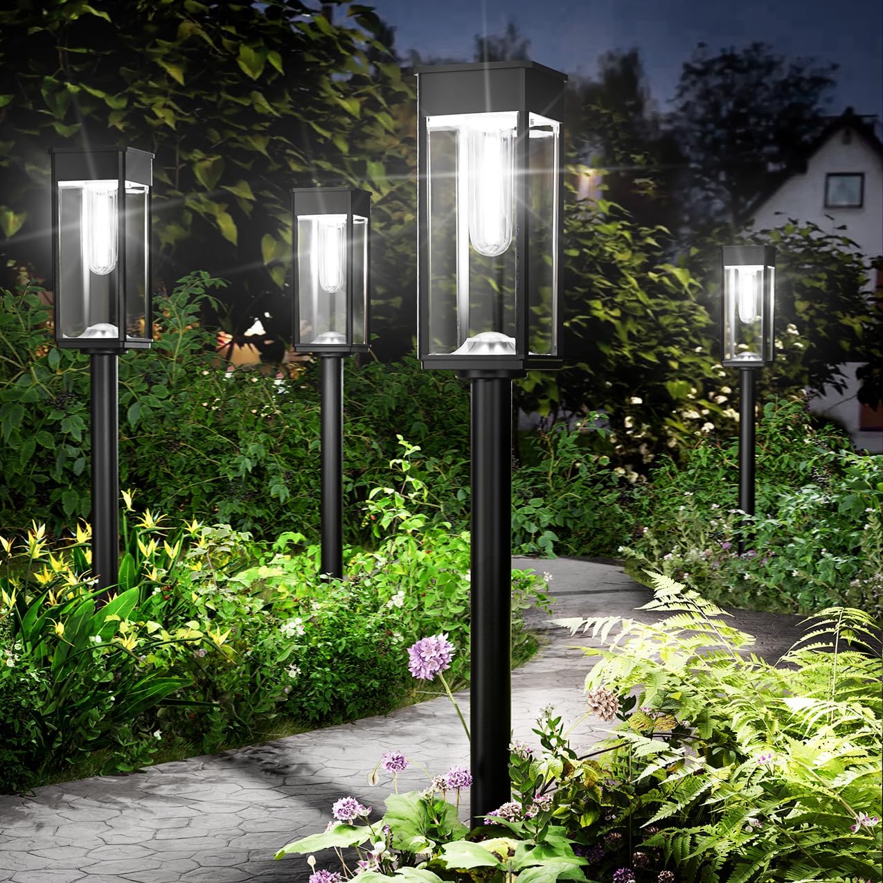Solar Pathway Lights Outdoor,4 Pack Bright Solar Lights Outdoor,IP65 Waterproof Garden Decor Solar Powered Landscape Lighting for Yard Patio Walkway Driveway Pathway (Cool White)