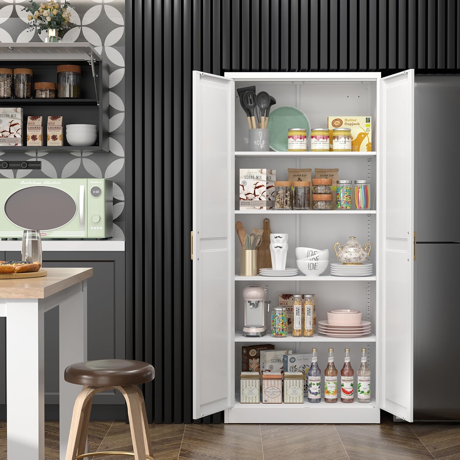Kitchen Pantry Cabinet,71”White Metal Pantry Storage Cabinet with Doors and 4 Adjustable Shelves,Kitchen Cabinet with 2 Gold Handles,Tall Cabinet for Livingroom,Pantry, Bathroom,Kitchen - Décor Diaries