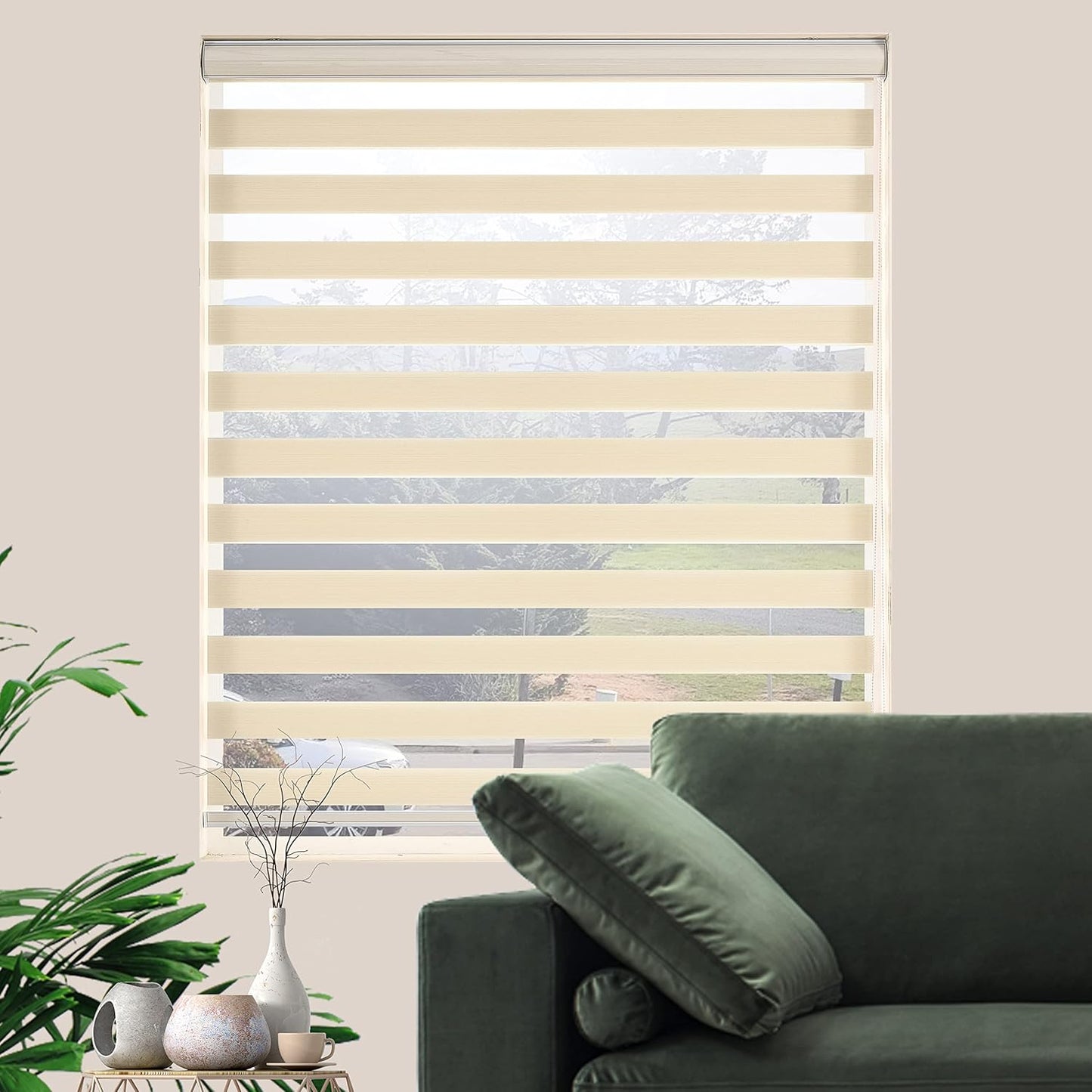 Zebra Blinds Window Blind Zebra Shade Blinds for Windows Roller Sheer Shades Privacy Light Filtering Shades for Home Kitchen Bathroom (Width 59'' X Height 72'' Cream)