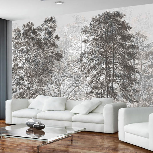 Vintage Forest Mural Wallpaper Gray Trees Woodland Wallpaper Bedroom Living Room Large Art Mural Vintage（Not Peel and Stick）