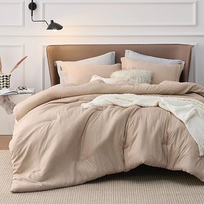 Bedsure Queen Comforter Set - Warm Sand Comforter Queen Size, Soft Bedding for All Seasons, Cationic Dyed Bedding Set, 3 Pieces, 1 Comforter (90"x90") and 2 Pillow Shams (20"x26"+2")
