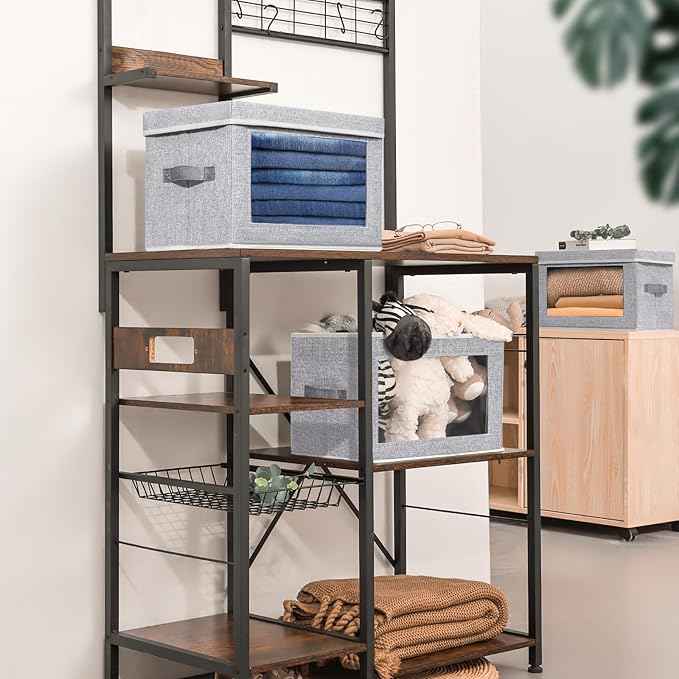 Storage Baskets with Lids, 4 Pack Large Box Organizer with Window, Fabric Storage Cubes Bins for Closet, Collapsible Organizer Bins for Bedroom, Living Room, Dorm, Blended