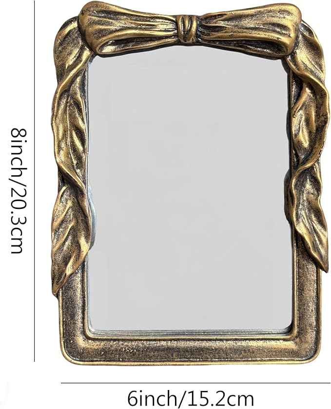 Vintage Rectangular Vanity Desk Mirror - 8x6Inch Wall-Mounted & Tabletop Decorative Ornate Gold Accent Retro Makeup Mirror for Bedroom Dresser Living Room Bathroom Dorm Champagne Gold