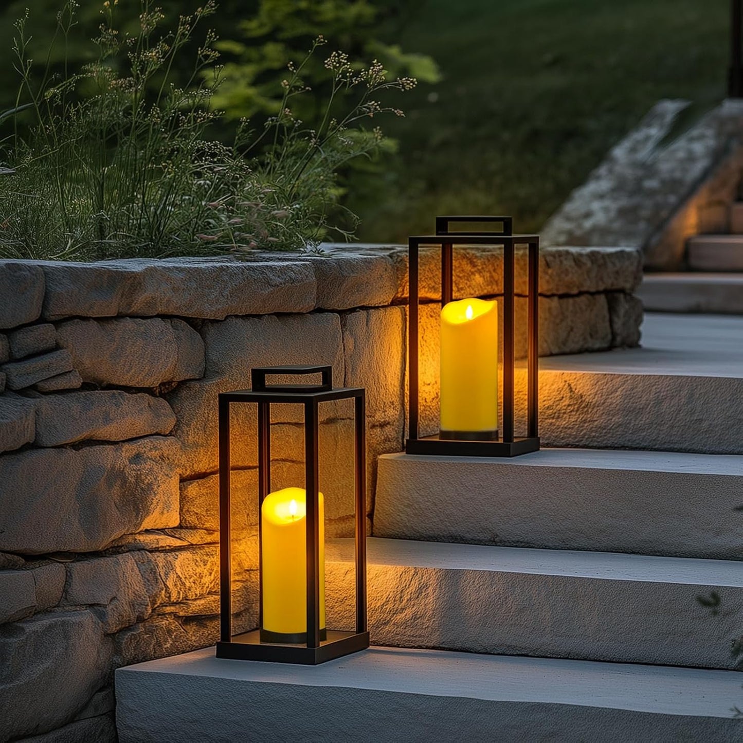 Homemory 4"x9" Outdoor Waterproof Flameless Candles with Timers and Remote Control, Battery Operated Candles, LED Plastic Candles, Dark Ivory, Set of 2