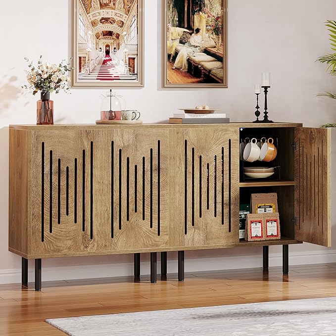 Tribesigns Set of 2 Sideboard Buffet with Storage, 59" Buffet Sideboard Cabinet with Adjustable Shelves, Accent Storage Cabinet for Living Room, Natural