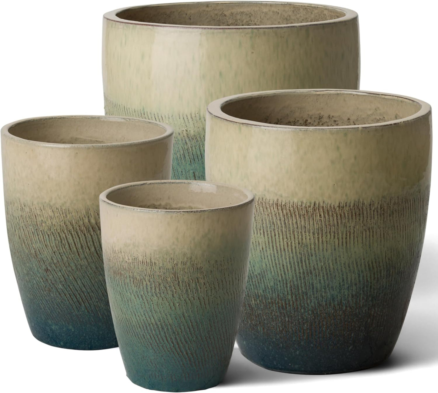 Emissary Home and Garden Bullet 12in., 14in., 15.5in., 21in. H Bayside Green Ceramic Round Planters with Drainage Hole (Set of 4)