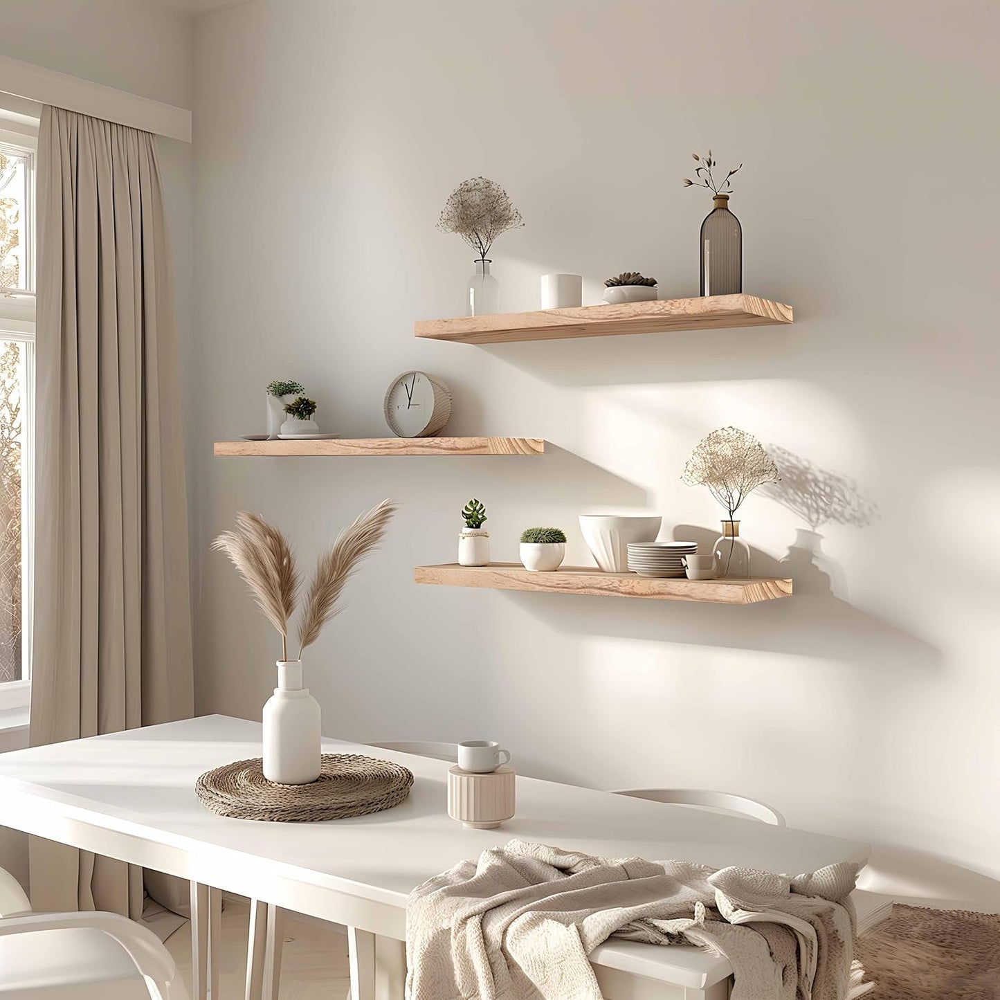 24 Inch Floating Shelves for Wall Rustic Light Wood Wall Shelves for Bedroom Set of 4 - Décor Diaries