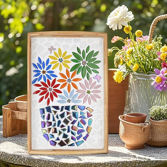 Youway Style Green Leaf Mosaic Tiles for Crafts Bulk,200g Petal Mosaic Glass Pieces,Flower Glass Tiles for Christmas Mosaic Decorations