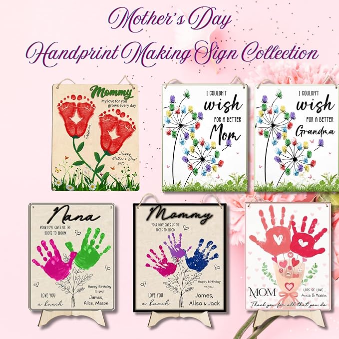 Dandelion DIY Fingerprint Art Hanging Sign, Mothers Day Fingerprints Craft, Baby's First Finger Print Mother's Day Gifts for Mom, Project Memory Keepsake Kids Activity PreK Preschool (Wish Mom)