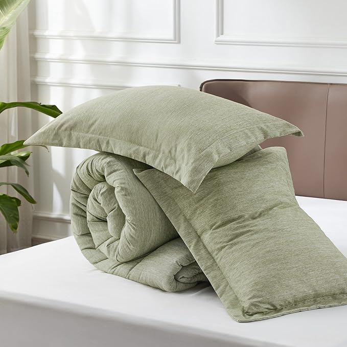 Bedsure King Size Comforter Set - Olive Green Soft Bedding for All Seasons, Cationic Dyed Bed Set, 3 Pieces, 1 King Size Comforter (104"x90") and 2 Pillow Shams (20"x36"+2")