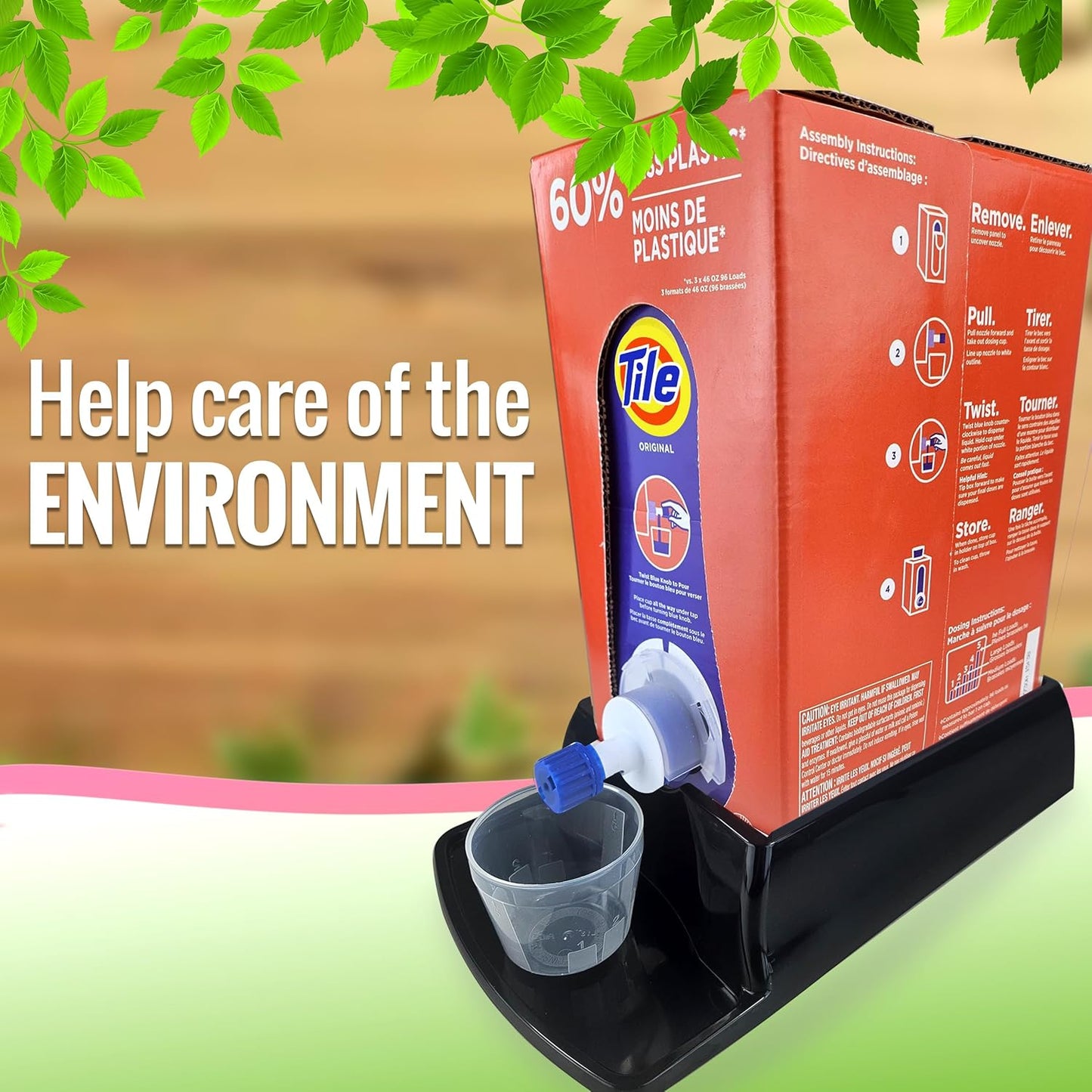 Skywin Laundry Detergent Holder For Eco Box Laundry Soap Dispenser - with Easy-to-Store Package - Less Plastic Liquid Detergent Dispenser (Black)