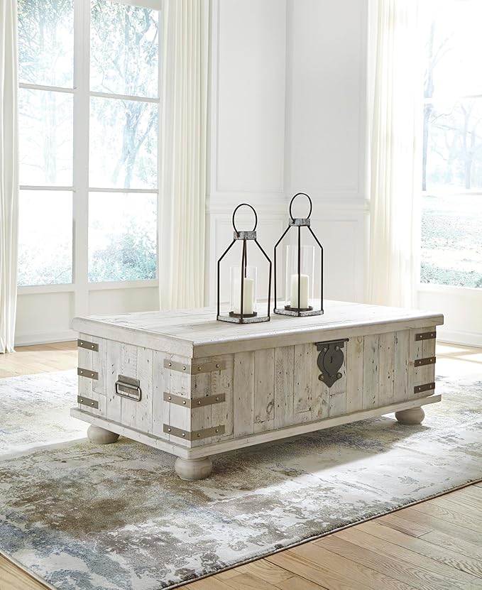 Signature Design by Ashley Carynhurst Lift Top Rustic Farmhouse Cocktail Table, Antique Off White