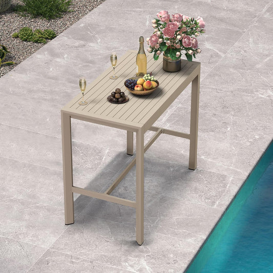 PURPLE LEAF 43.1'' Rectangle Outdoor Patio Bar Height Pub Table, Outside Aluminum Tall Kitchen Bar Table with Sturdy Legs for Bar Stool, Indoor and Outdoor, Garden, Champagne