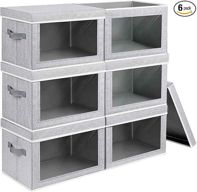 Storage Bins with Lids, 6 Pack Large Storage Cubes with Window, Closet Bins with Lids & Handles, Fabric Box for Organizing Clothes, Towels, Books, Blended