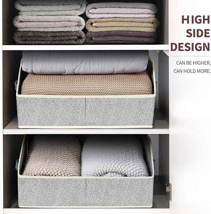 Closet Baskets for Shelves Trapezoid - Decorative Storage Baskets with Handle, Closet Bins for Organization, Shelf Storage Bins for Clothes, Books, Home, Office, 10 Pack, Light Gray