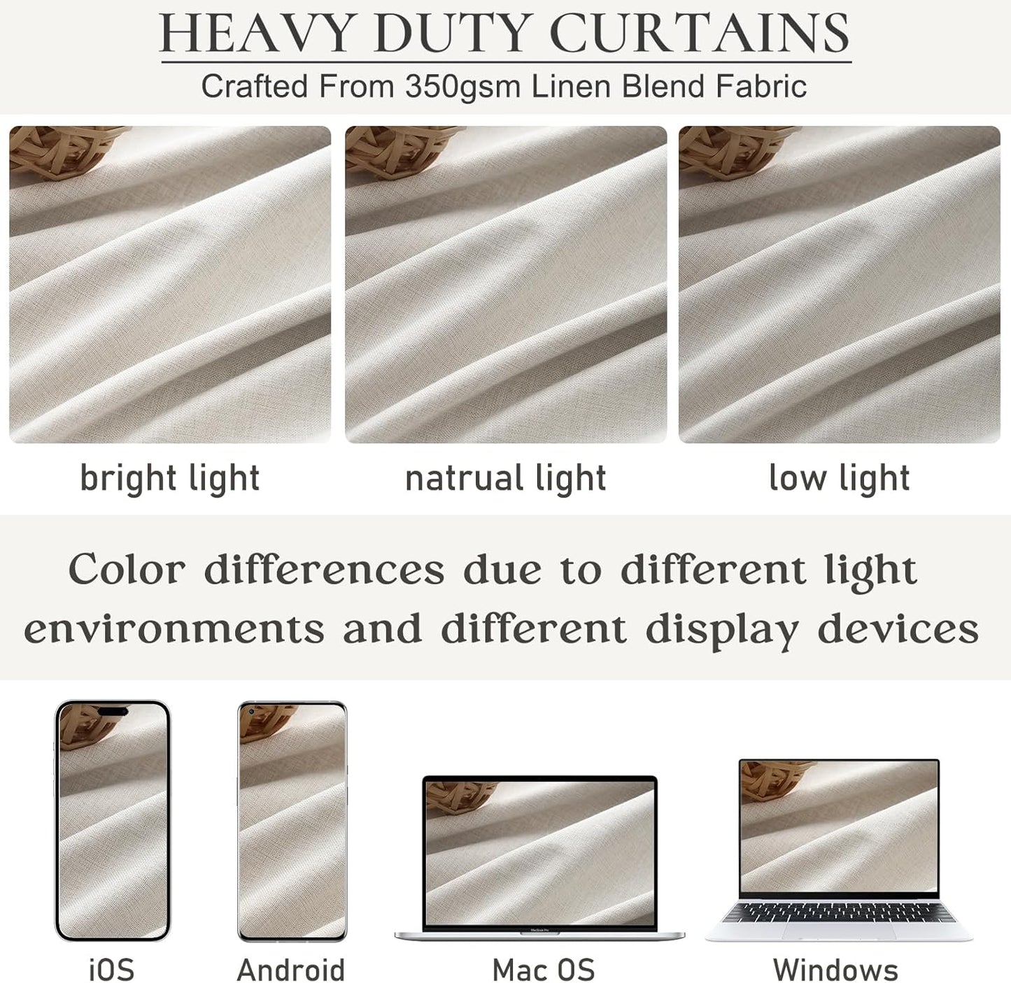 Living Room Darkening Curtains 72 Inches Long, Linen Blackout 6 ft Length 2 Panels Set Cute Black Out Window Drapes for Bedroom Insulated Thermal Curtain for Summer Heat Cream White (Pinch Pleated)
