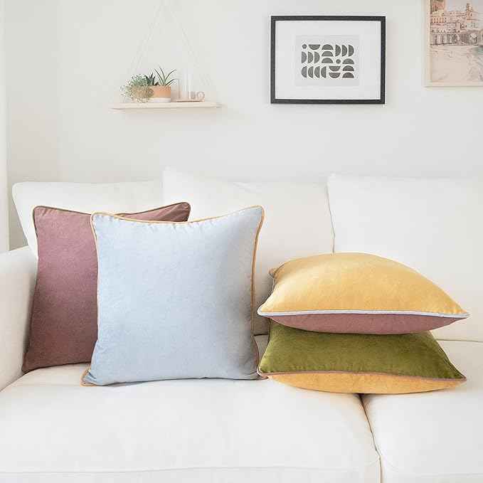 MONDAY MOOSE Decorative Throw Pillow Covers Cushion Cases, Set of 4 Soft Velvet Modern Double-Sided Designs, Mix and Match for Home Decor, Pillow Inserts Not Included (20x20 inch, Purple/Green)