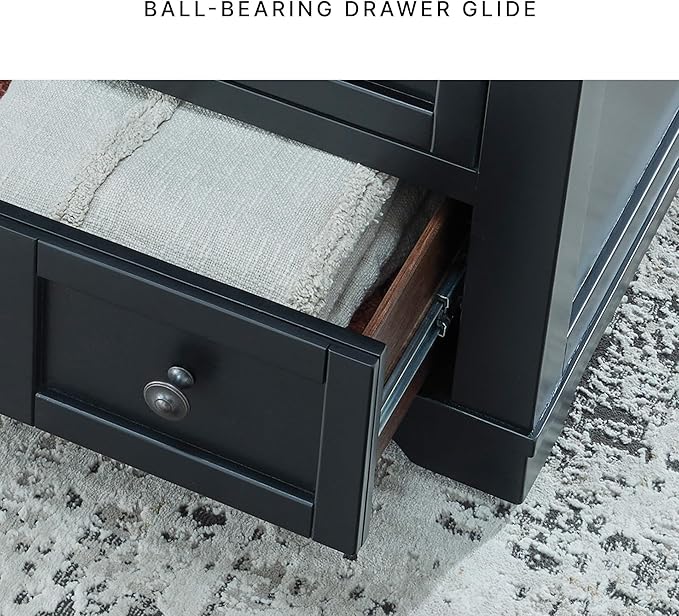 Signature Design by Ashley Wildenauer Lift Top Cocktail Table, Satin Finish Base, 2 Drawers, 2 Storage Bins, Hardwood Solids, 52" W x 28" D x 19" H, Light Brown & Black