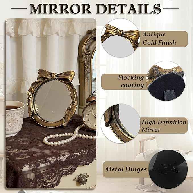 Vintage Round Vanity Desk Mirror - 6x6Inch Wall-Mounted & Tabletop Decorative Ornate Gold Accent Retro Makeup Mirror for Bedroom Dresser Living Room Bathroom Dorm Champagne Gold