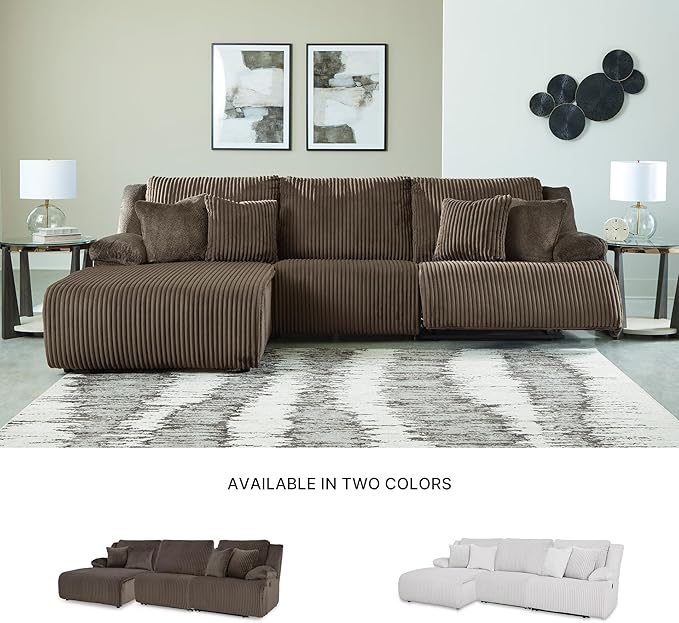 Signature Design by Ashley Top Tier Casual Manual Reclining Left-Arm Facing 3-Piece Sofa Chaise Sectional with 4 Accent Pillows, Dark Brown
