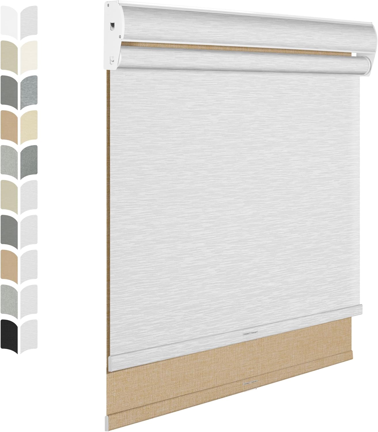 BERISSA Cordless Dual Roller Shades With Cassette Valance, Blackout and Light Filtering, Day and Night for Home Office Door - Linen Beige and White, 45 W x 44" H