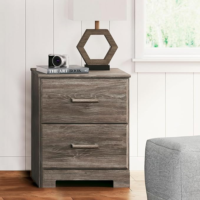 Signature Design by Ashley Ralinksi Rustic 2 Drawer Nightstand, 24.41" Tall, Gray