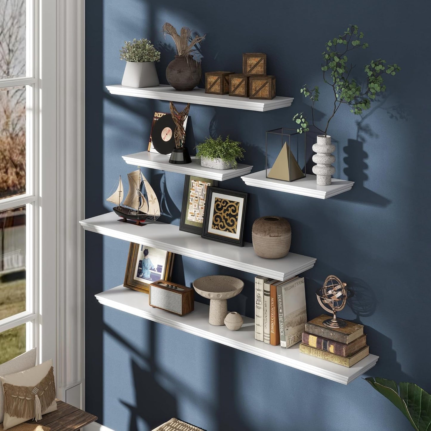 Floating Shelves for Wall, 24 Inch Long Wall Mounted White Hanging Shelf for Kitchen, Living Room, Office, Bedroom, Bathroom, Retro Vintage Wood Bookshelf for House Decor - Décor Diaries
