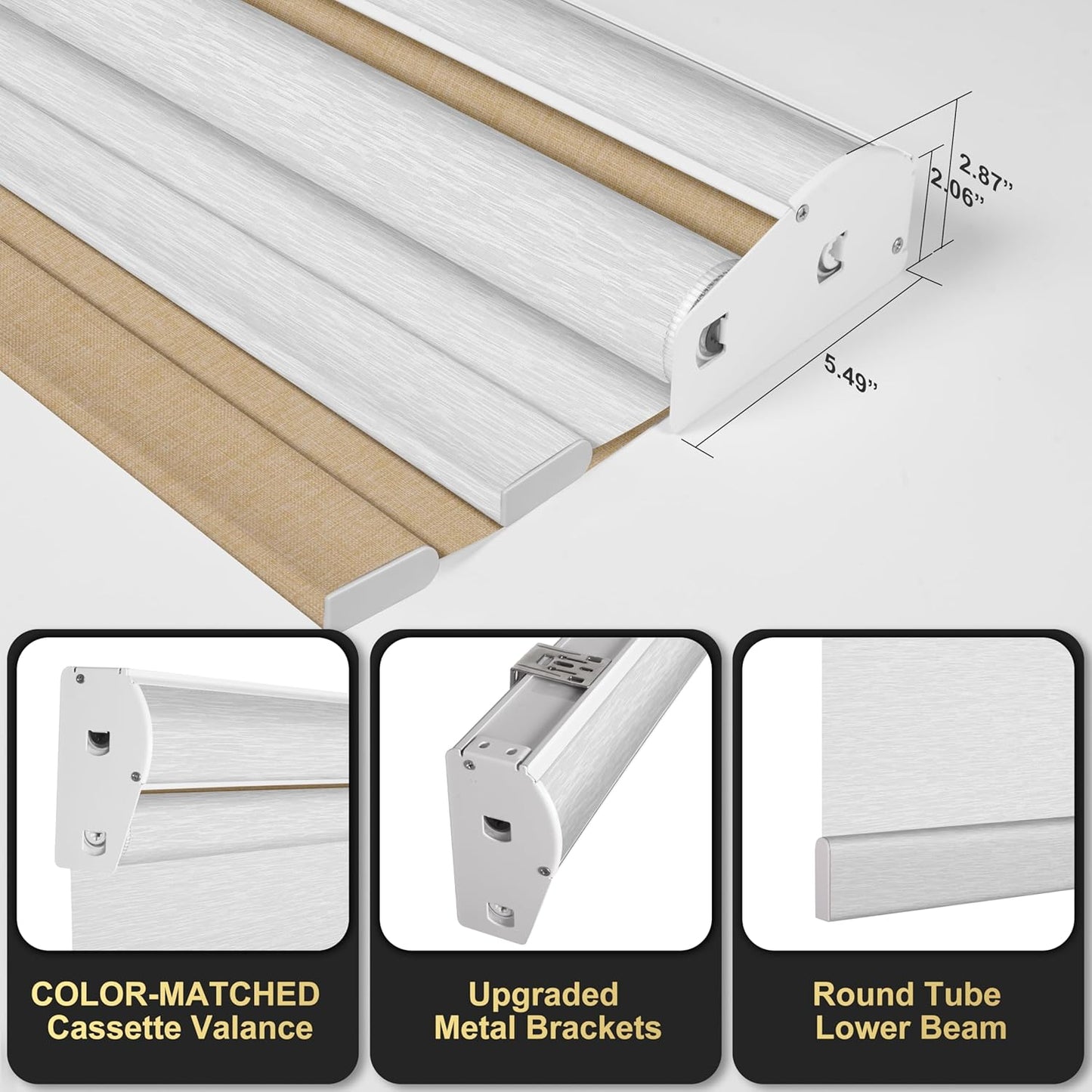 BERISSA Cordless Dual Roller Shades with Cassette Valance, Double Window Shades - Blackout and Light Filtering - Day and Night for Home Office Door. Linen Beige and White. 41 W x 44" H