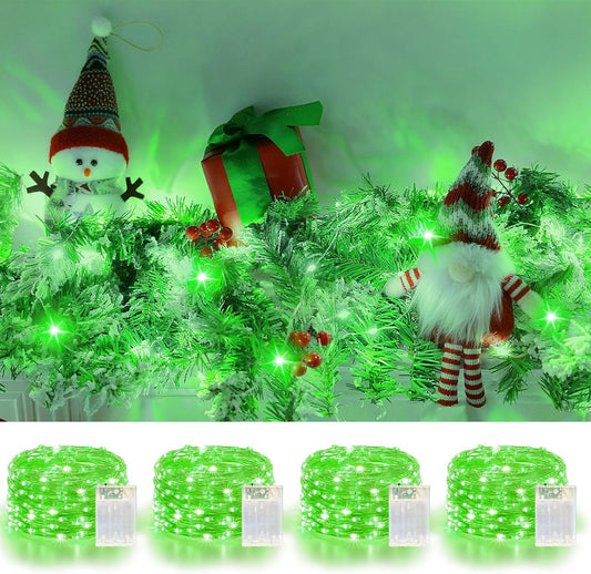 4 Pack 60LED Christmas Fairy Lights Battery Operated - 20FT Twinkle Lights with 2 Lighting Modes Indoor Outdoor, Waterproof Led Fairy String Lights for Bedroom, Classroom, Dorm, DIY Decor, Green