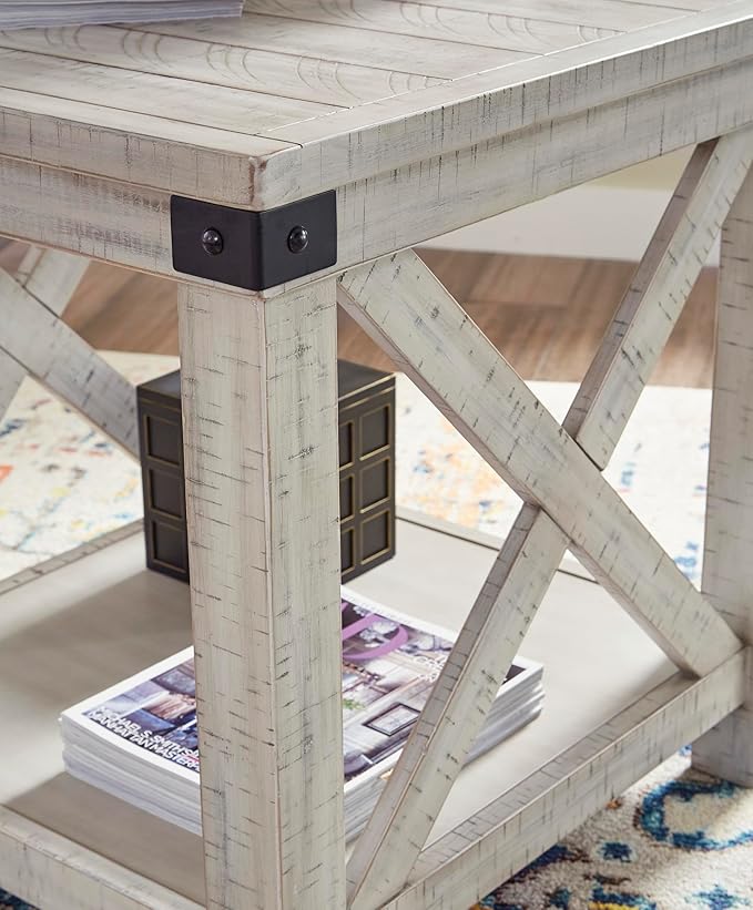 Signature Design by Ashley Carynhurst Rustic Farmhouse End Table, Whitewash