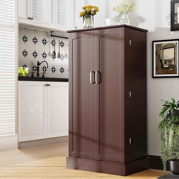 47” Pantry Cabinet, Kitchen Pantry Storage Cabinet with Doors & Adjustable Shelves, Brown Freestanding Buffet Cupboards Sideboard for Living Room and Dinning Room, Sturdy and Durable