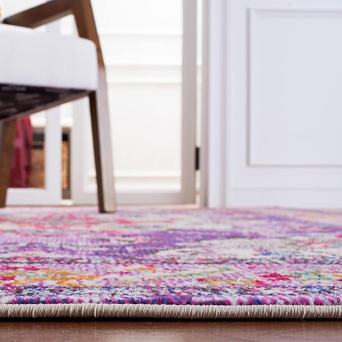 SAFAVIEH Monaco Collection Area Rug - 5'1" x 7'7", Violet & Fuchsia, Non-Shedding & Easy to Clean, Distressed Medallion Design, Ideal for Living Room, Bedroom, Dining Space (MNC243P)