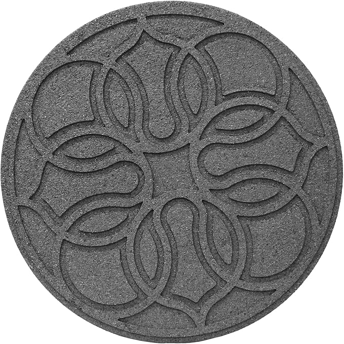 Garden Central TierraVerde 4-Pack 18”x18” Fake Pendant Rubber Stepping Stones, Round, Grey – Reversible Non-Slip Outdoor Faux Decorative Set for Landscaping – DIY Decor for Walkways & Yard Pathways