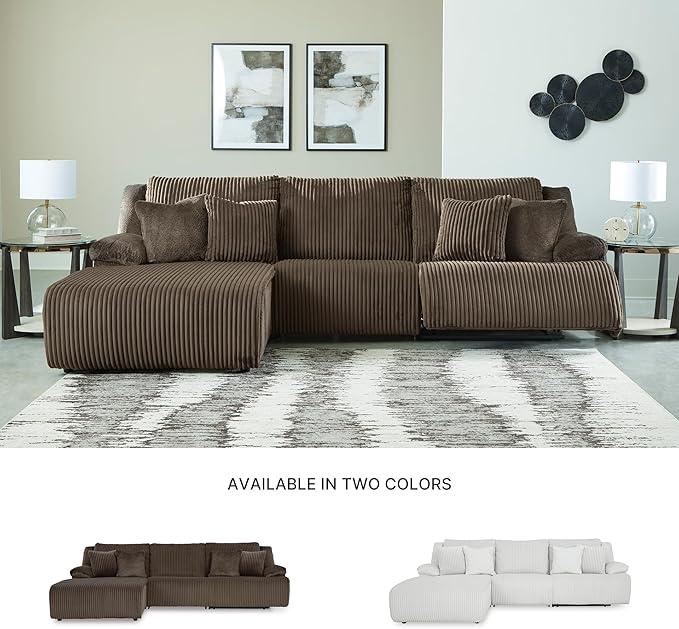 Signature Design by Ashley Top Tier Casual Manual Reclining Left-Arm Facing 3-Piece Sectional Sofa Chaise with 4 Accent Pillows, Dark Brown