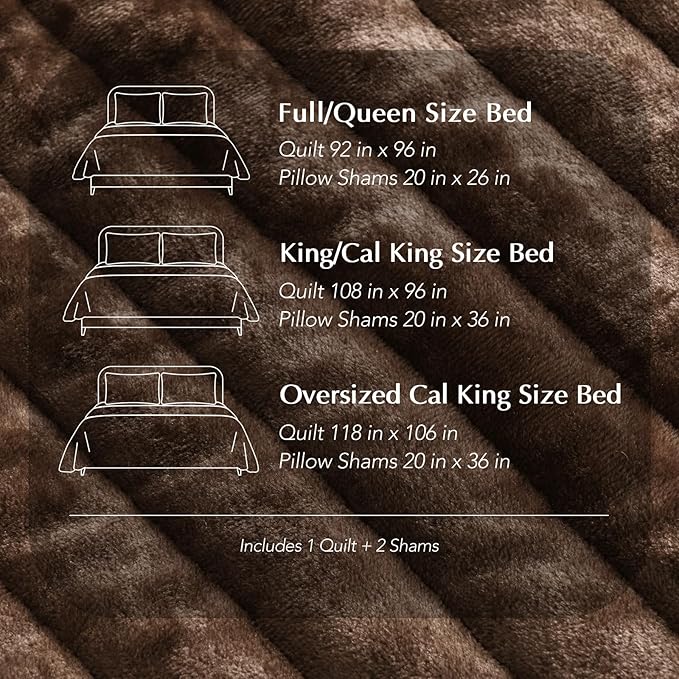 EVERGRACE Velvet Quilt Set California King 118'' x 106'', Luxurious Soft Striped Channel Bedding Set, Lightweight Velvet Comforter for All Season, Oversized Bedspread Coverlet w/ 2 Shams, Rust Brown