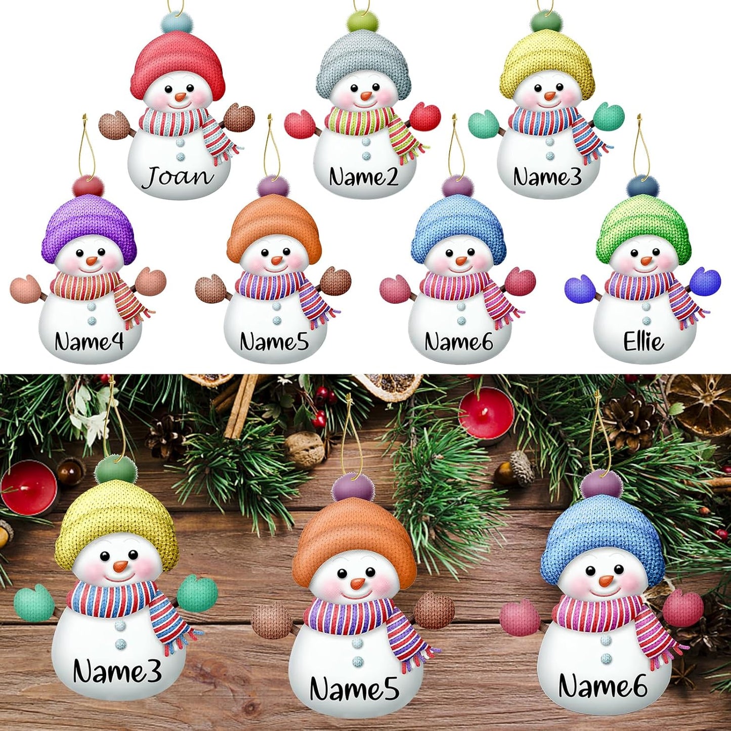 Personalized Christmas Ornaments with Names Snowman Custom Family Ornament Customized Xmas Tree Hanging Wood Decoration Gift 3.15"（8cm） Grey