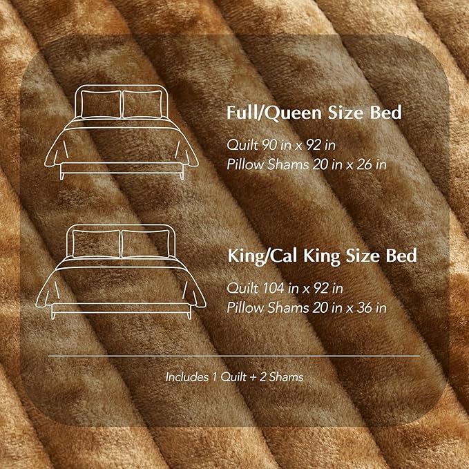 EVERGRACE Velvet Quilt Set Queen Size, Luxurious Soft Striped Channel Bedding Set, Lightweight Velvet Comforter for All Season, Oversized Bedspread Coverlet with 2 Matching Shams, Gold Yellow