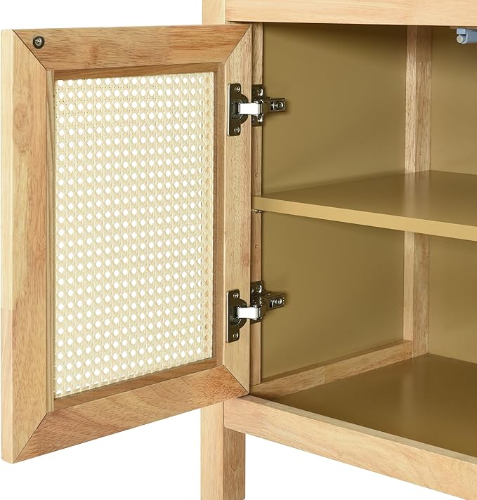 Ball & Cast 60" Rattan Buffet Sideboard Cabinet with Storage, Modern Boho Coffee Bar w/Push-to-Open Doors & Adjustable Shelves, Wood Console Cabinet for Kitchen,Livingroom & Dining Room, Natural