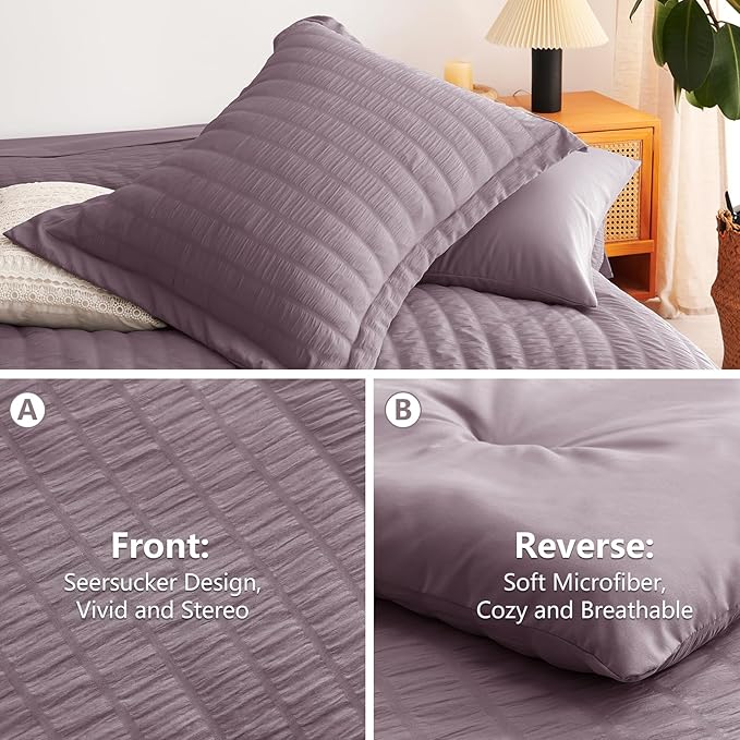 CozyLux Oversized Queen Comforter Set Dusty Purple Seersucker 7 Pieces 98x98 Bed in a Bag Comforter Set with Sheets, Luxury Bedding Sets with Down Alternative Comforter, Sheets, Pillowcases & Shams