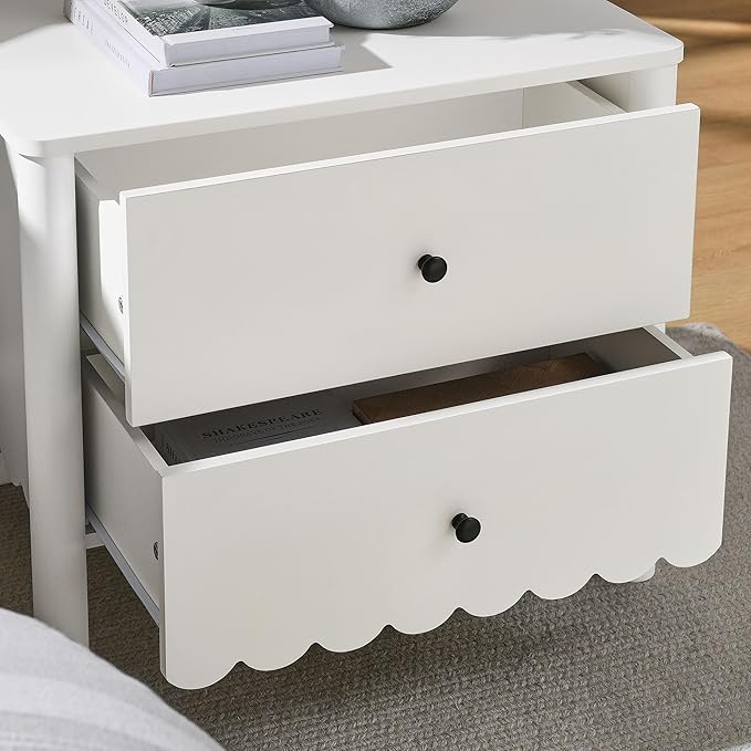 Modway Emmeline Scalloped 2-Drawer Nightstand in White