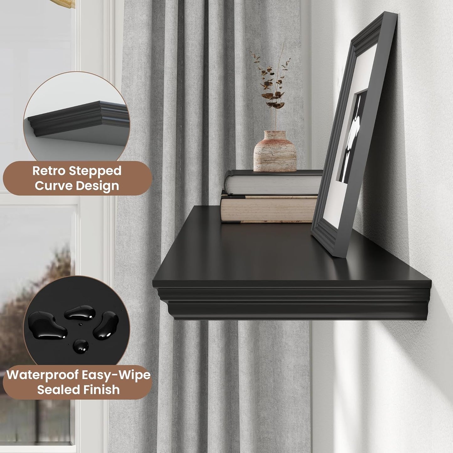 Floating Shelves for Wall, 55 Inch Long Wall Mounted Black Hanging Shelf for Kitchen, Living Room, Office, Bedroom, Bathroom, Retro Vintage Wood Bookshelf for House Decor - Décor Diaries