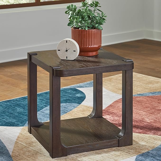 Signature Design by Ashley Breckington Contemporary End Table with Lower Shelf, Dark Brown
