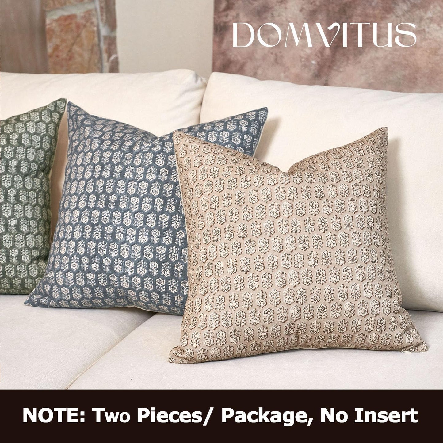 DOMVITUS Floral Pillow Covers Set of 2, Throw Pillow Covers 18x18, Floral Print Neutral Accent Decorative Pillow Covers for Living Room, Bed, Cloud Cream