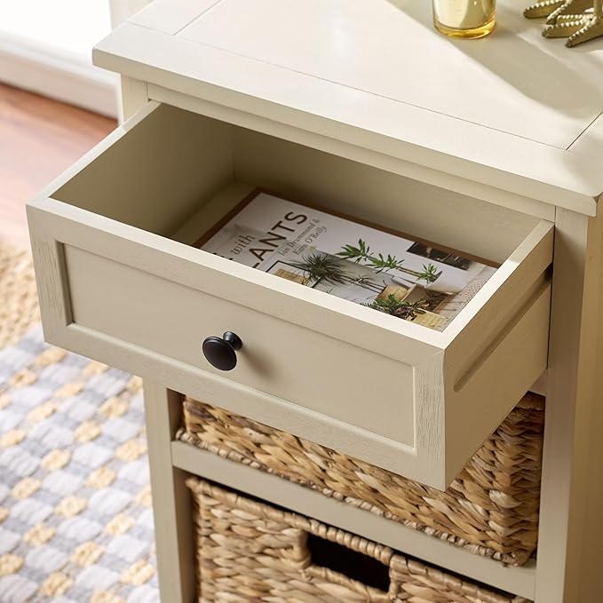 SAFAVIEH Home Collection – Carrie Sand 3-Drawer Storage Side Table, Mixed-Material Cottage Design, Fully Assembled (AMH5700J)