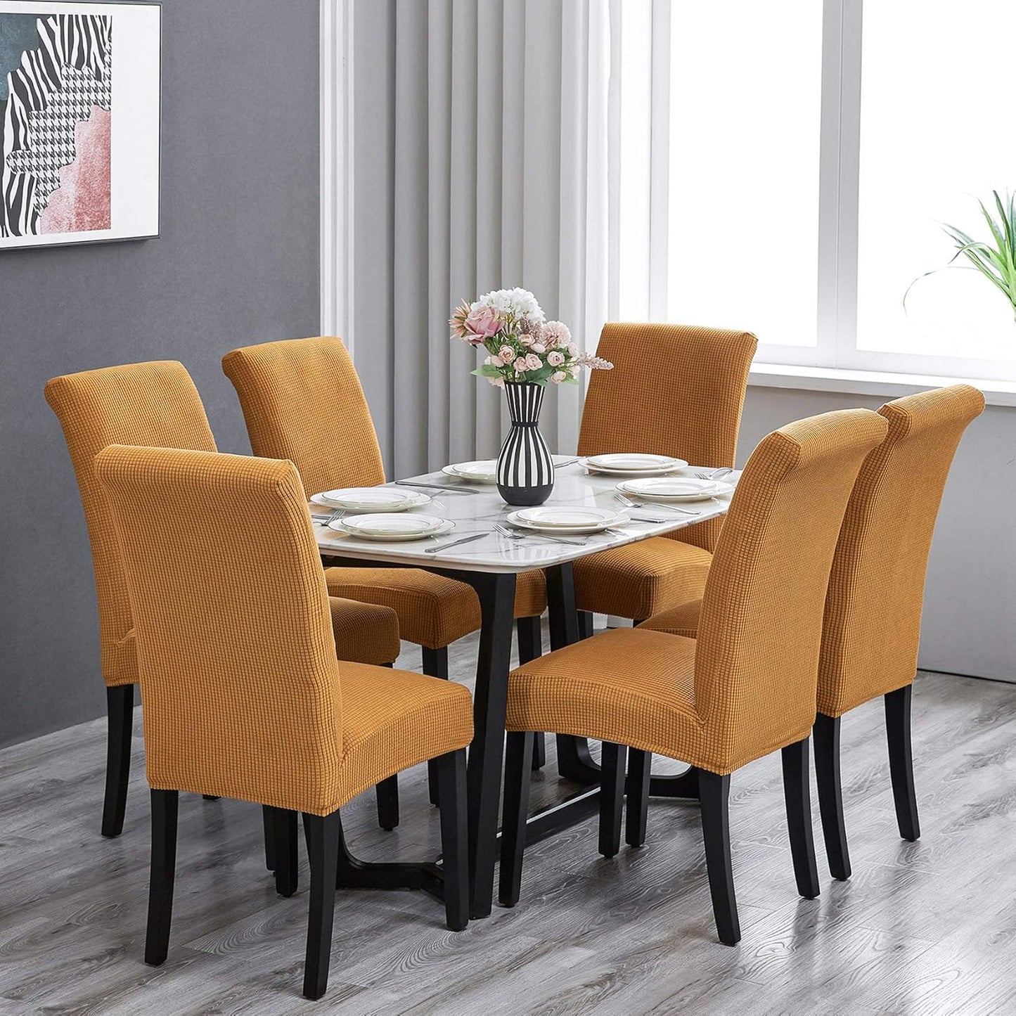 Howhic Stretch Chair Covers for Dining Room Set of 2, Removable Washable Dining Room Chair Covers, Dining Chair Slipcovers Seat Protector, Great Home Decor and Banquet Upholstery (Gold, 2 Pack)