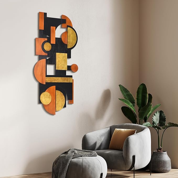 Empire Art Direct "Amber Embraces I" Handmade Dimensional Solid Paulownia Wood Abstracts Wall Art, Ready to Hang, Living Room, Bedroom & Office, 48" x 24"x 1.42"